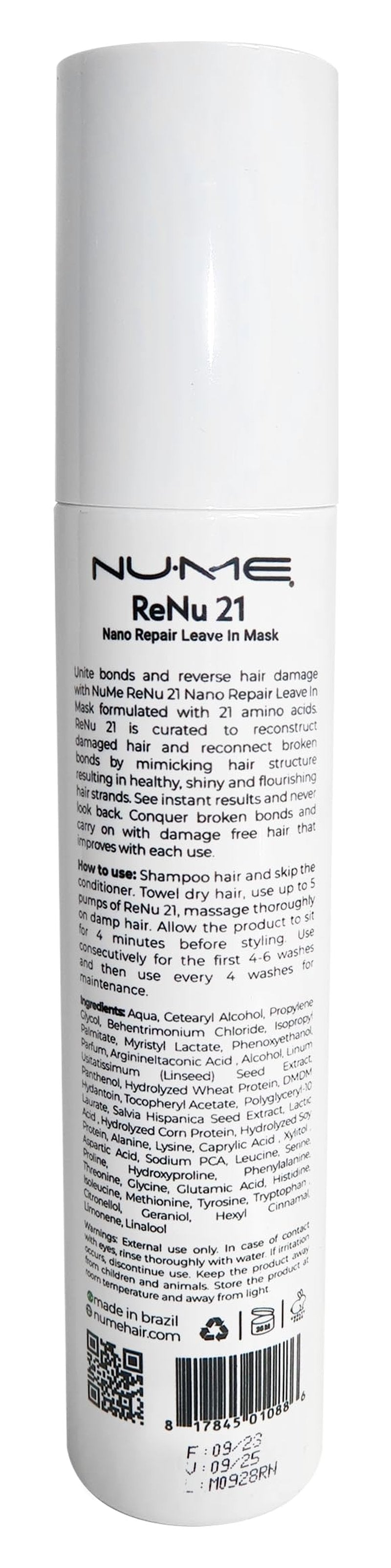 NuMe ReNu21 Nano Repair Leave-In Mask, 1.69 Fl Oz - Vegan, Formaldehyde-Free Hair Treatment for Dry, Damaged Hair and Split Ends – Hydrating and Smoothing Formula for Stronger, Healthier Strands