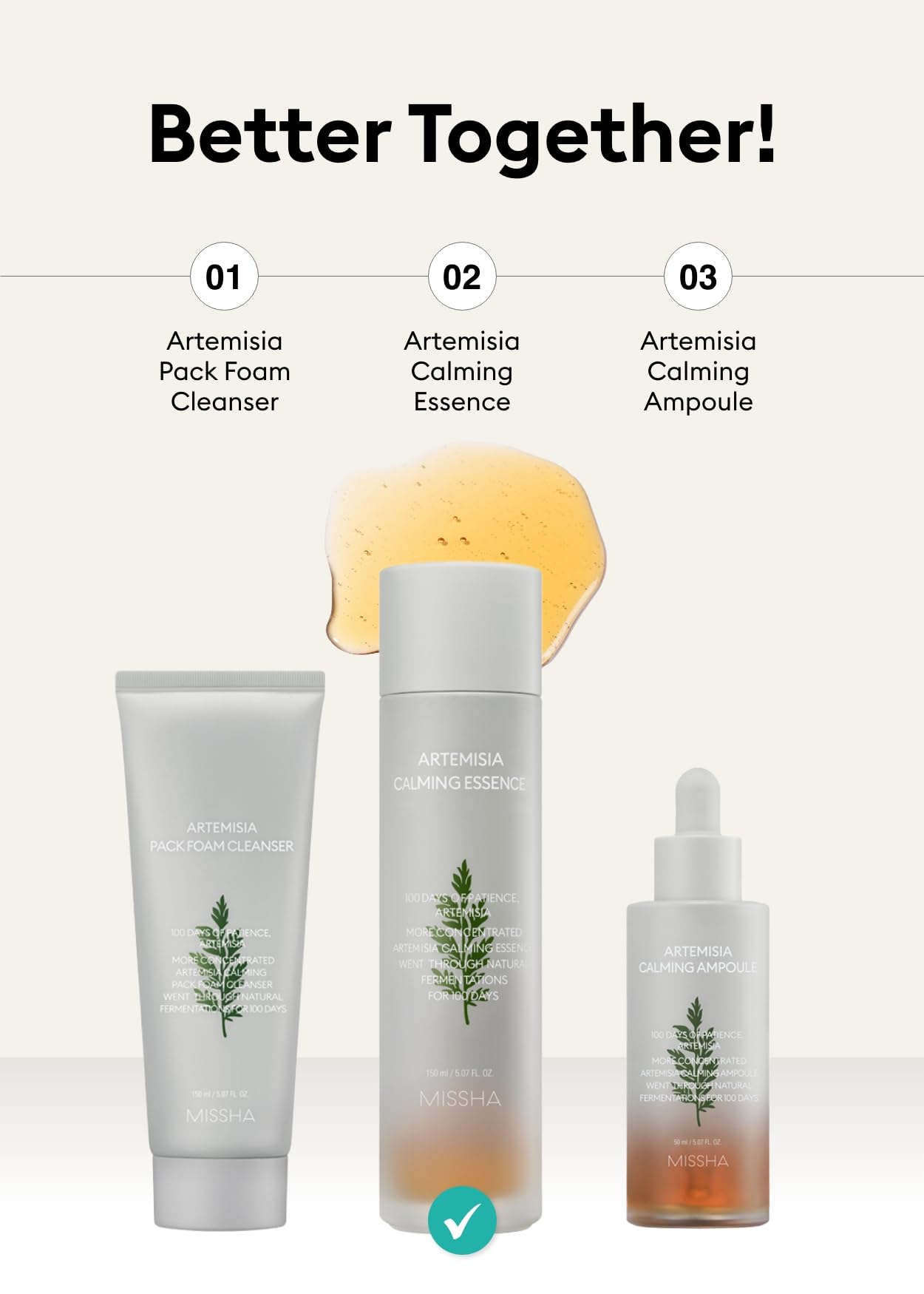 MISSHA Artemisia Calming Essence 5.07 Fl oz / 150ml - 100% Artemisia Annua Extract Facial Toner for Sensitive Skin, Korean Toner with Double-Fermented Mugwort, Soothes Redness & Acne