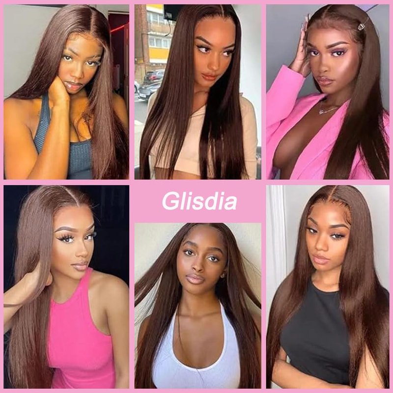 #4 Brown Human Hair Closure Transparent Lace 2x6 Brown Straight Wave Closure Pre Plucked Deep Part 100% Unprocessed Human Virgin Hair Wet And Wavy 14 Inch