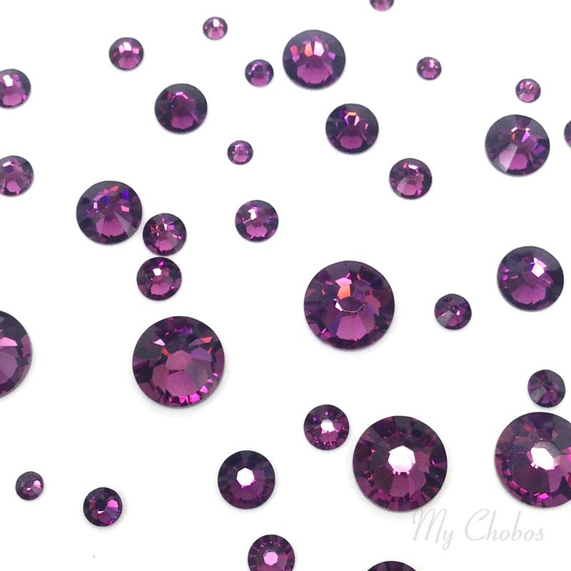AMETHYST (204) purple violet 144 pcs Swarovski 2058/2088 Crystal Flatbacks purple rhinestones nail art mixed with Sizes ss5, ss7, ss9, ss12, ss16, ss20, ss30