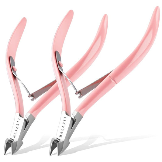 Makartt Cuticle Nippers - Professional 7mm Blade Trimmer with Ergonomic Handle | Pink, 2 Pack for Salon & Home Use