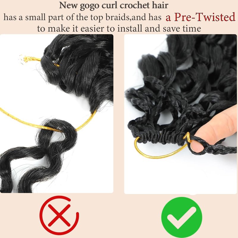 Pre looped Gogo Curl Crochet Hair 18 Inch 8 Packs Pre twisted Short Curly Crochet Hair for Black Women Ocean Wave Braiding Hair Water Wave Deep Braiding Hair (18 inch 1B)