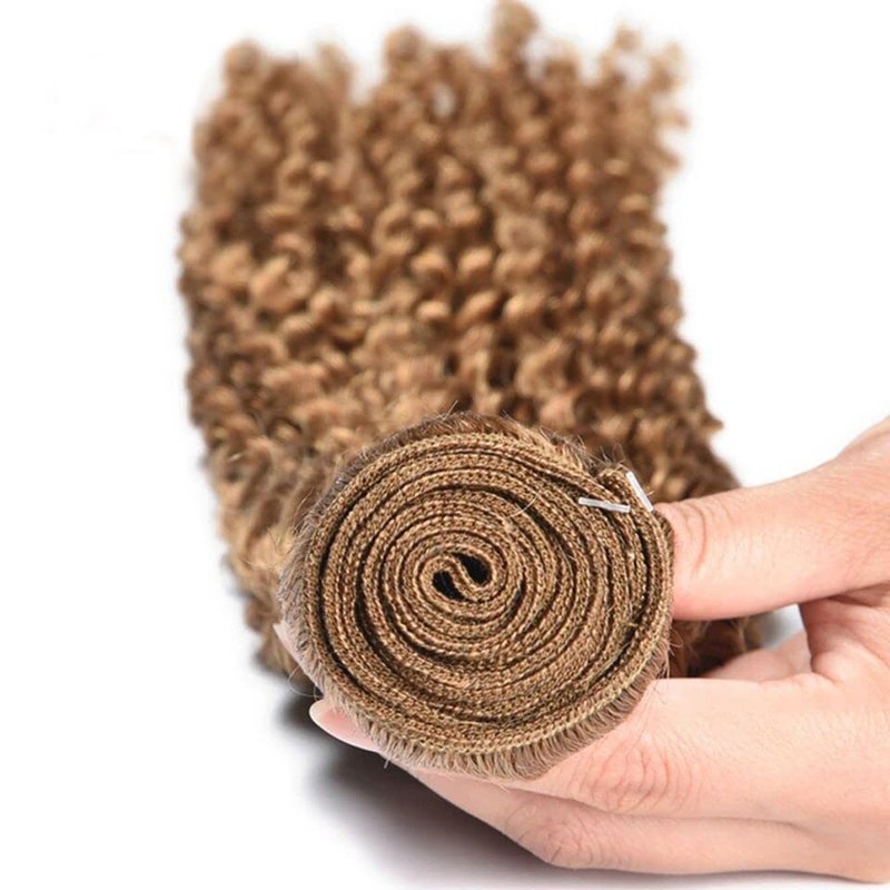 Human Hair Bundles - Honey Blonde Kinky Curly 14 Inch Unprocessed Brazilian Virgin Hair