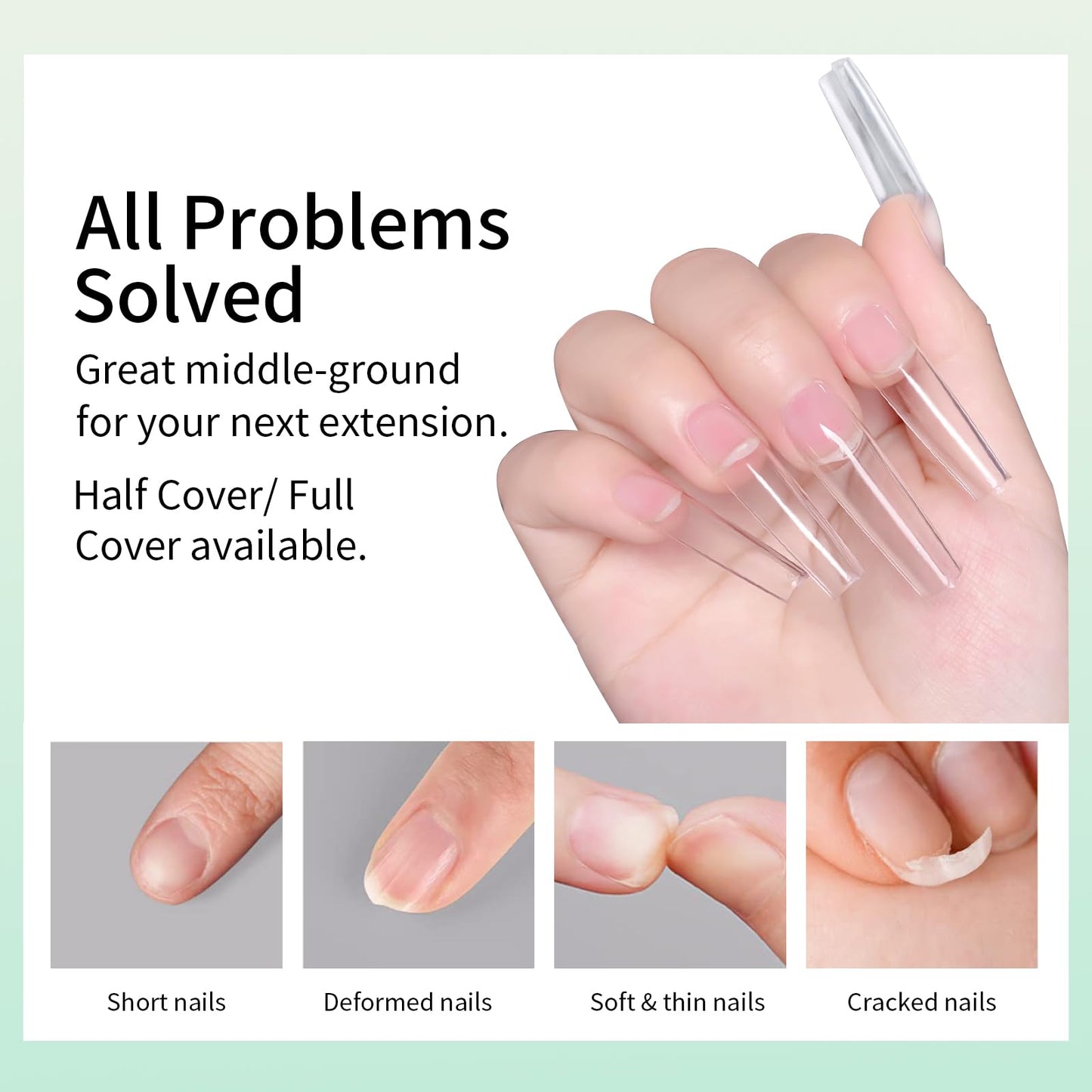 Cycullinyt 250pcs Sculpted XXLong Square Soft Gel Nail Tips, Professional False Nail Tips with Box - 10 Sizes Full Cover Clear Acrylic Press On Fake Nails for Extension Manicure Salon DIY at Home