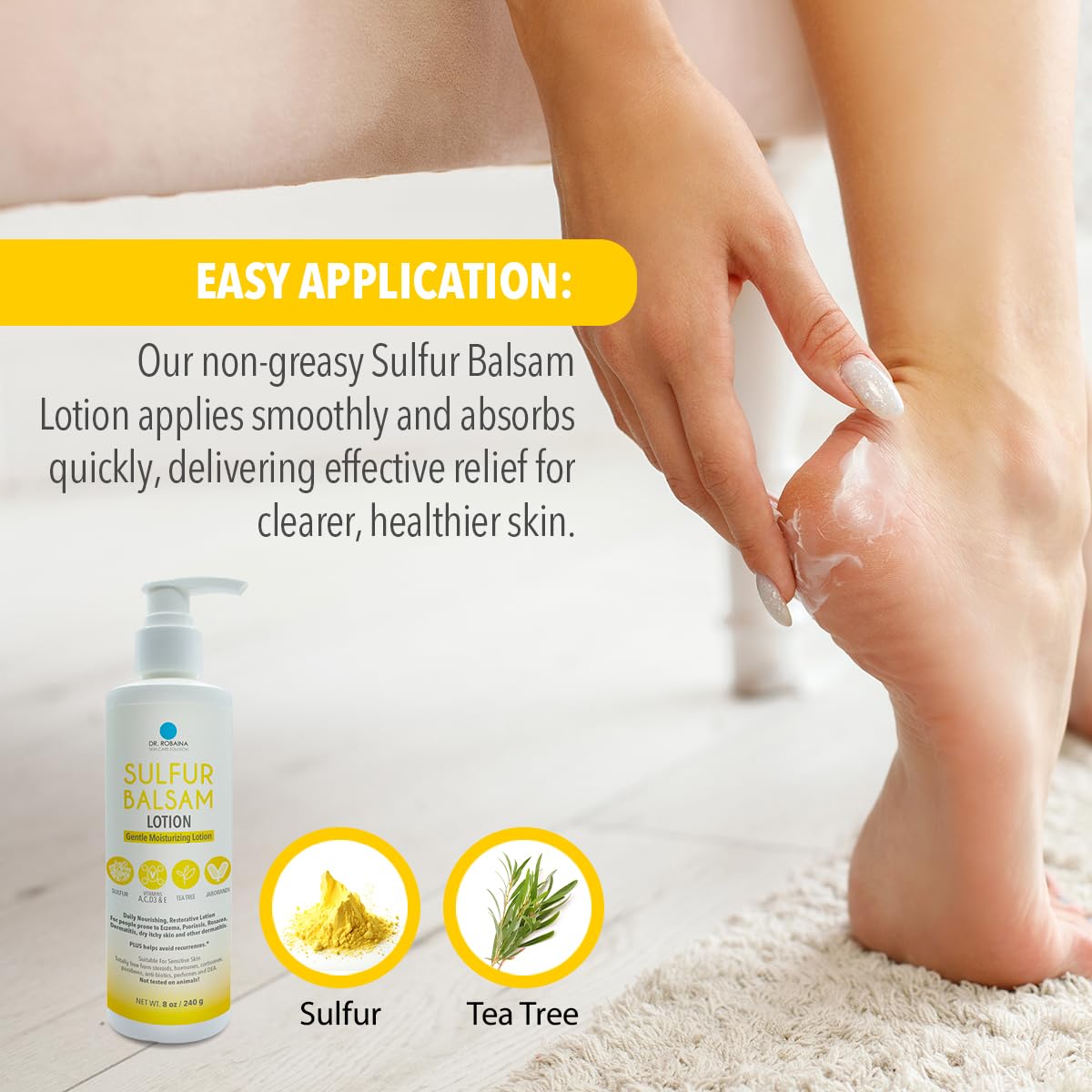 Dr. Robaina Sulfur Balsam Lotion - Lightweight Moisturizer for Dry, Itchy Skin - Calms Redness & Locks Hydration | 8 fl oz, USA Made