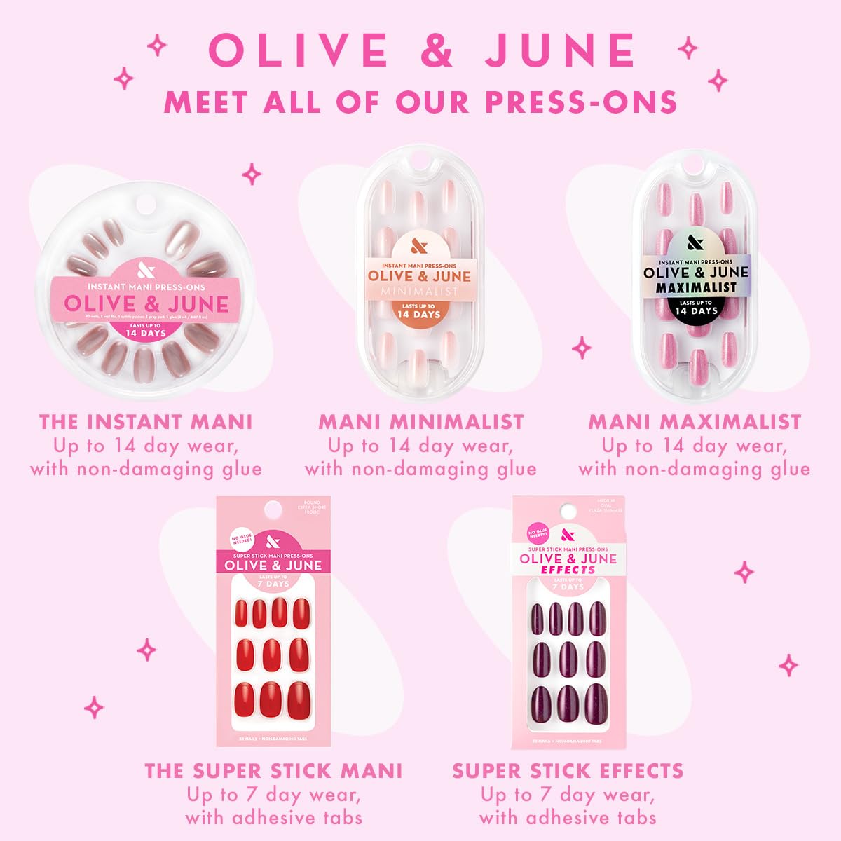 Olive & June Instant Mani Press-On Nails (Glue) | 42 Fake Nails, 21 Sizes | Non-Toxic, Long-Lasting Recycled Materials Realistic Look | Salon-Quality at Home | Extra Short, Round | Strawberry Scone