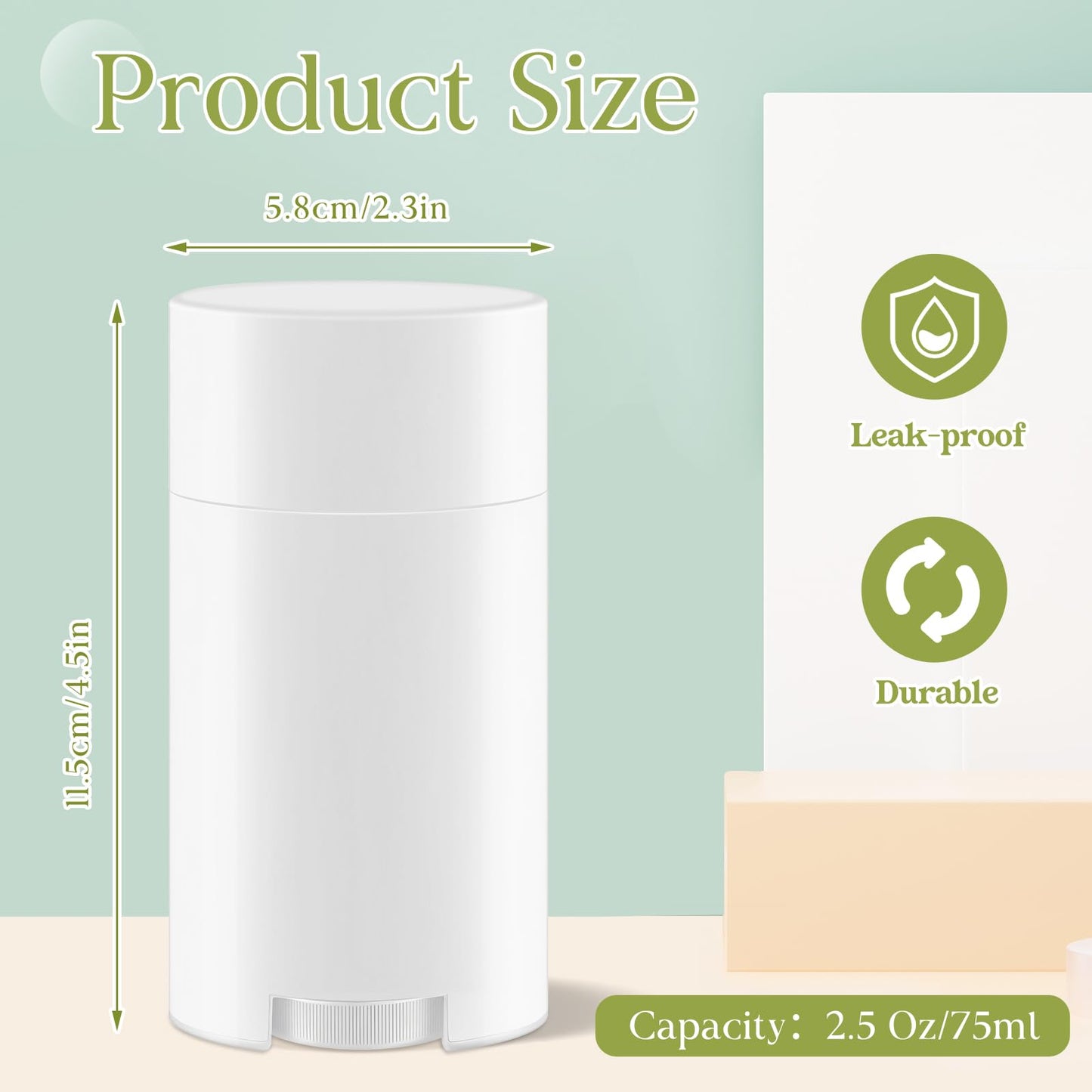 Teenyyou 30 Pack Empty Deodorant Containers, Bottom Filling, Plastic Oval Refillable Deodorant Containers Twist up Oval Lip Balm Tube for DIY Deodorants Lipstick Crayon Lotion(75ml/2.5oz,White)