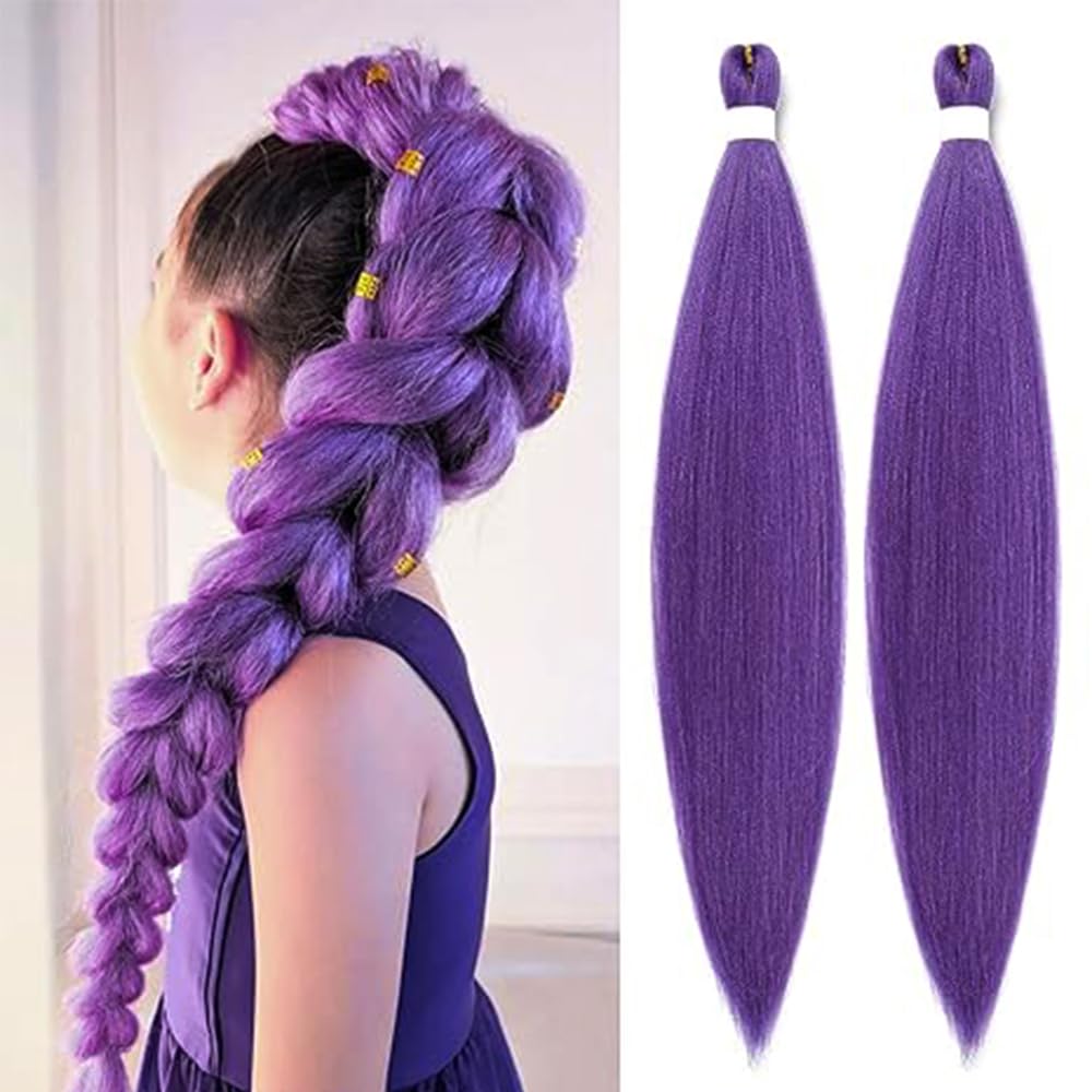 Long Purple Braiding Hair -24 Inch Braiding Hair Pre Stretched Synthetic Braiding hair Extensions for Braids for Party Halloween Costume Cosplay (Purple, 24 Inch)