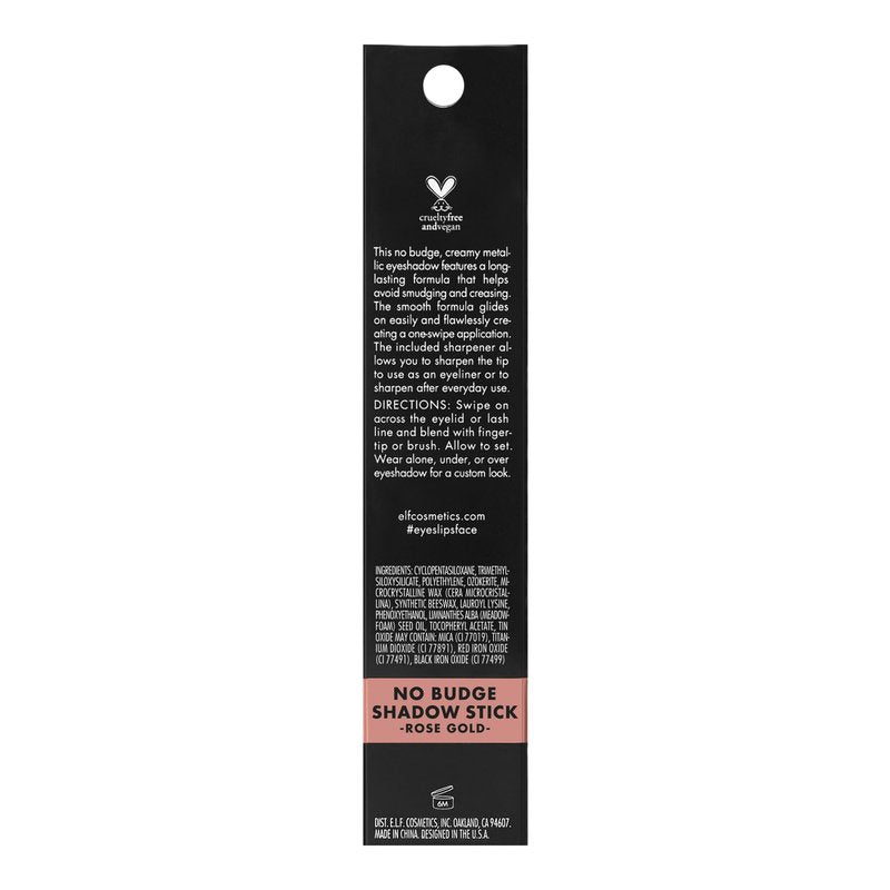 e.l.f. No Budge Shadow Stick, Long-Lasting Cream Eyeshadow Stick For High-Pigment, Metallic Color, Vegan & Cruelty-Free, Rose Gold