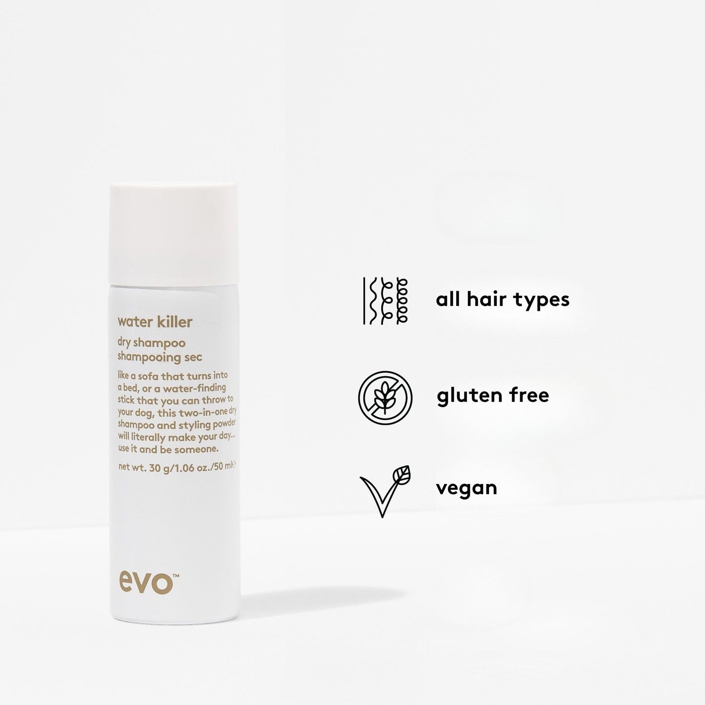 Evo Water Killer Dry Shampoo - Travel Size 2-In-1 Dry Shampoo & Styling Spray, Refresh Hair, Replace Excess Oil with Volume & Texture - 1.1oz