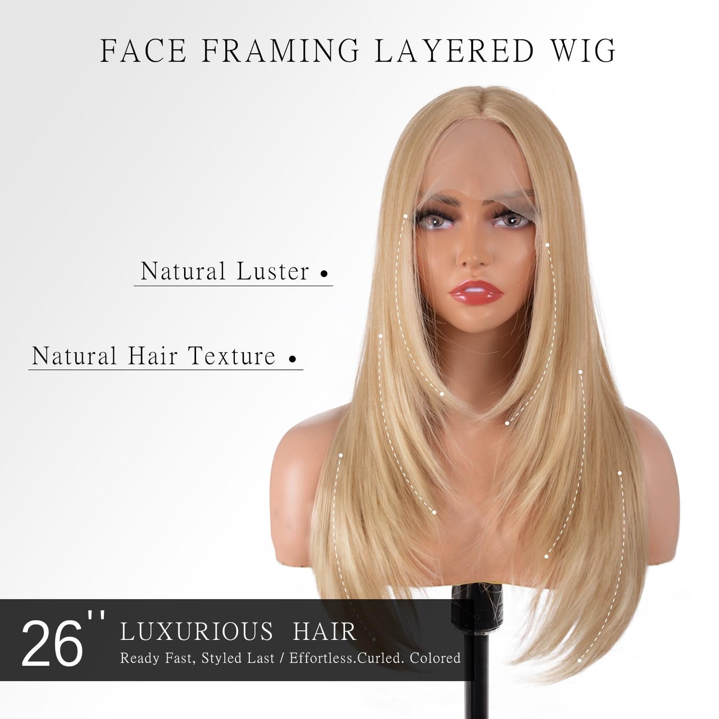 BrittyHair Blonde Wigs for Women 26 Inches Long Straight Layered Wig Middle Part Blonde Layered Wigs Natural Looking Heat Resistant Synthetic Wig for Daily Party Cosplay Use (#Mixed Blonde, 26 Inch)