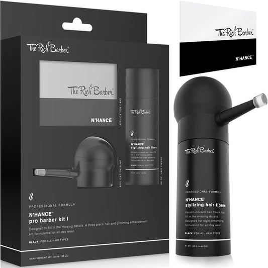 N'Hance Pro Barber Kit - 3-in-1 Hair & Beard Styling Set | Keratin-Infused Fibers, Applicator Pump, Hairline Enhancer