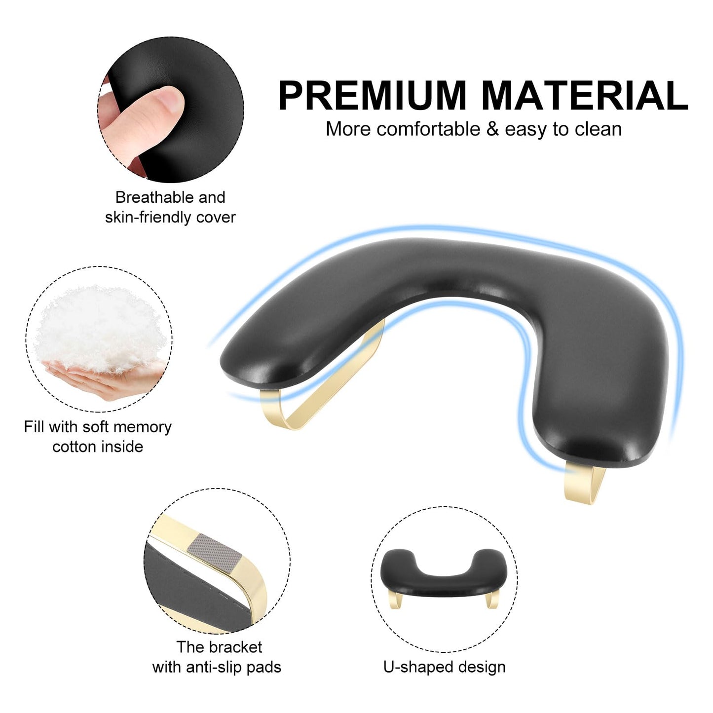 U Shaped Arm Rest for Nails Tech,Soft Manicure Nail Arm Rest,Big Microfiber PU Leather Nail Armrest Stand for Acryli Nails Art Manicure Salon Home Use,Removable Legs (Black)