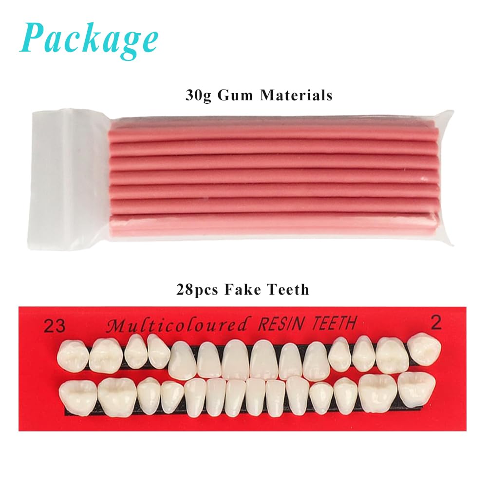 Dentures Fake Teeth DIY Kit Easy and Convenient DIY Fake Teeth Repair Missing Teeth or DIY Full Denture Kit Fake Teeth Top and Bottom Temporary Fake Teeth