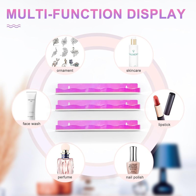 Iridescent Nail Polish Organizer - 6 Pack Acrylic Wall Rack for Makeup, Tattoo Ink & Essential Oils | 15" Rainbow Floating Shelves
