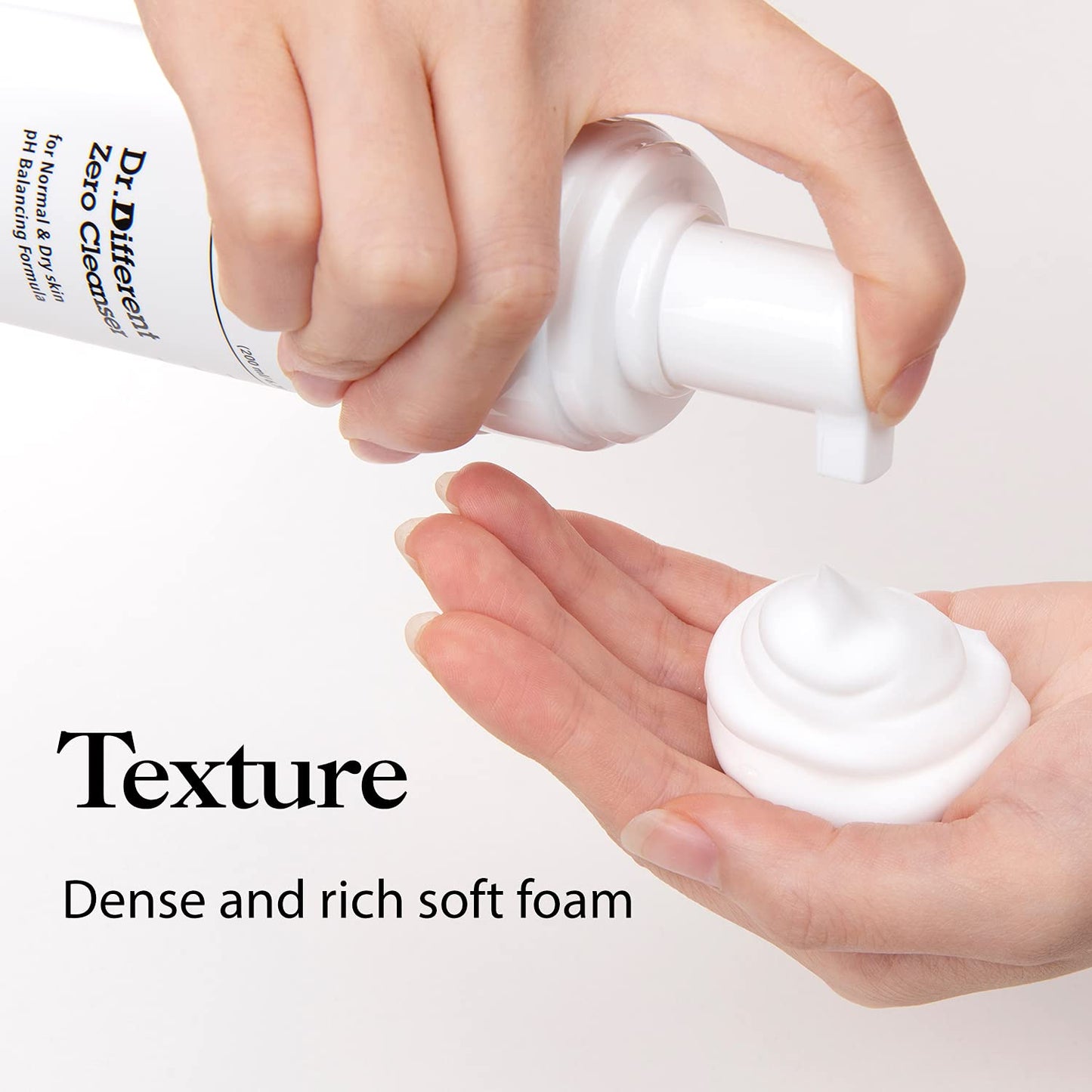 Dr.Different Zero Cleanser for Normal & Dry Skin - Hypoallergenic pH 5.5 Face Bubble Foaming Cleanser with Hyaluronic Acid and Ceramide, Moisturizing and Soothing, 6.76 fl.oz.