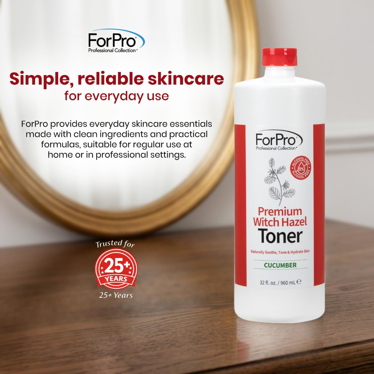 ForPro Witch Hazel Facial Toner, 32 Fl Oz – Cucumber Scent, Alcohol-Free with Aloe Vera & Glycerin, Pore Minimizing Hydrating Astringent for Sensitive Skin, Vegan & Cruelty-Free