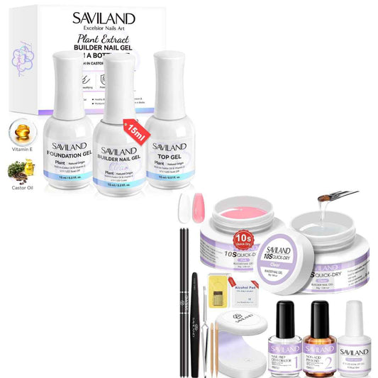 Builder Nail Gel Set - 15ml Quick-Dry Clear Pink Hard Gel with Castor Oil & Vitamin E for Nail Art & Extensions