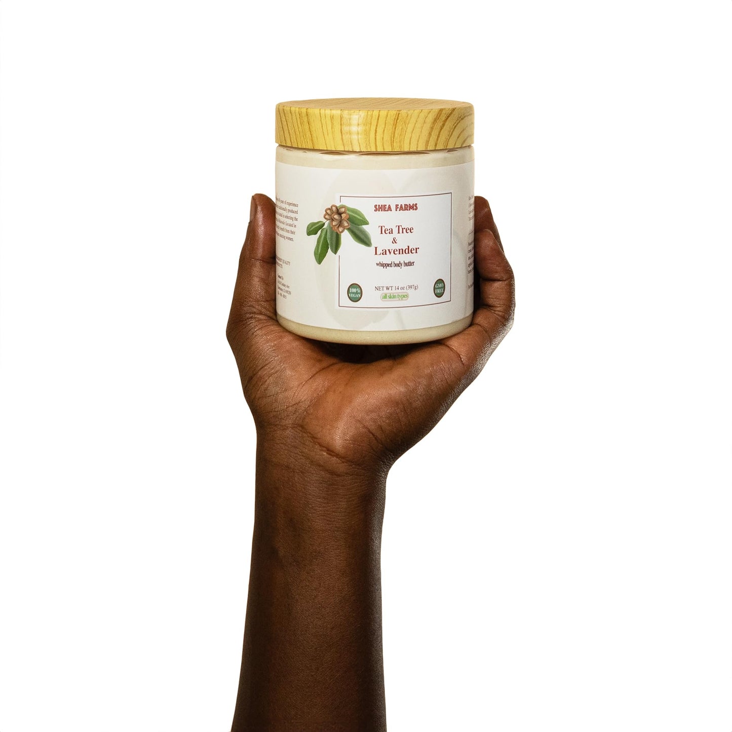 Shea Farms Natural Body Butter Shea Body Moisturizer with Natural Essential Oils to Deeply Nourish, Protect, and Rejuvenate dry Skin - Tea Tree and Lavender 14 oz