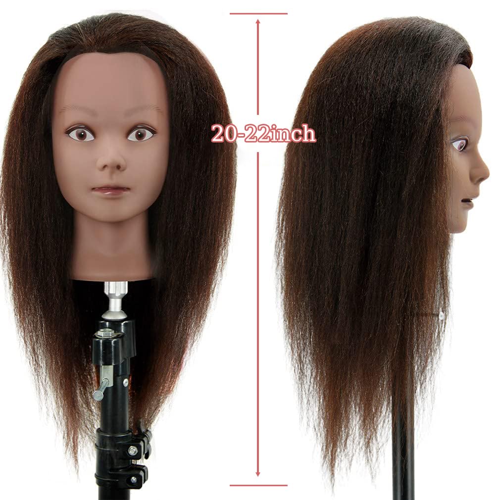FABA Mannequin Head Human Hair, Dark Brown, 20"-22", 100% Real Hair