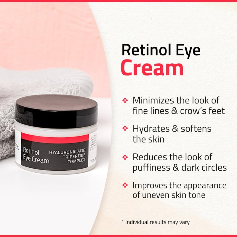 YEOUTH Retinol Eye Cream with Hyaluronic Acid and Tripeptide Complex, Under Eye Hydrating Cream for Puffiness and Bags, 2oz