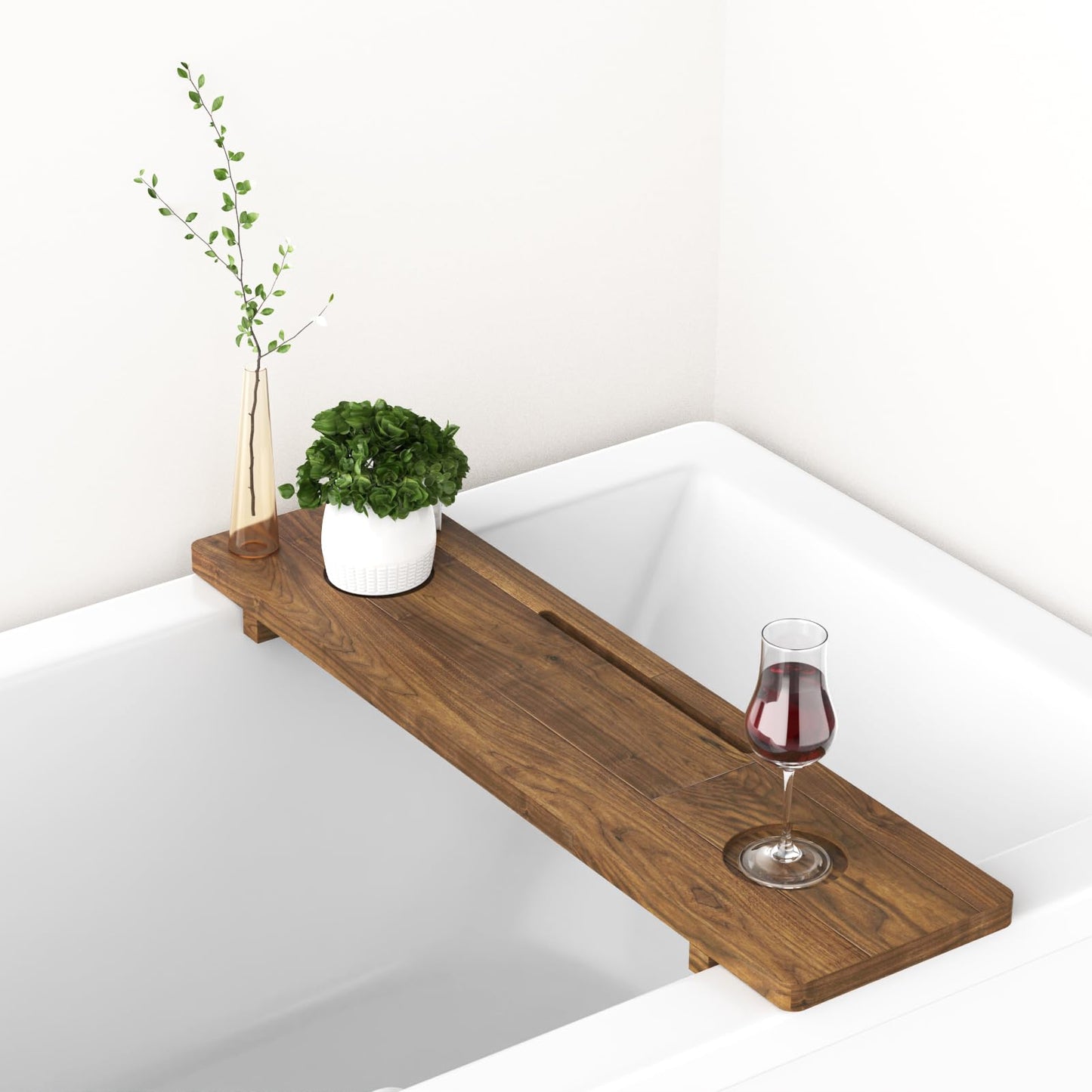 Premium Bathtub Tray for Freestanding Bath, Large & Thick 35” Acacia Wood Luxury Bath Tray for Tub， Anti-Tip, Non-Toxic, Adjustable Bathtub Trays for Tub with Bathroom Accessories Holder