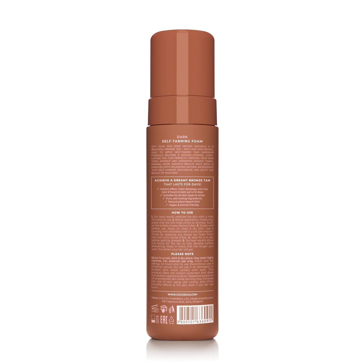 COCOSOLIS - SOLIS | Dark Self Tanner | Self Tan For Face & Body | Tanning Mousse For a Rich, Natural and long-lasting tan | Organic Self Tanner - Plant-Based DHA (200 ml)