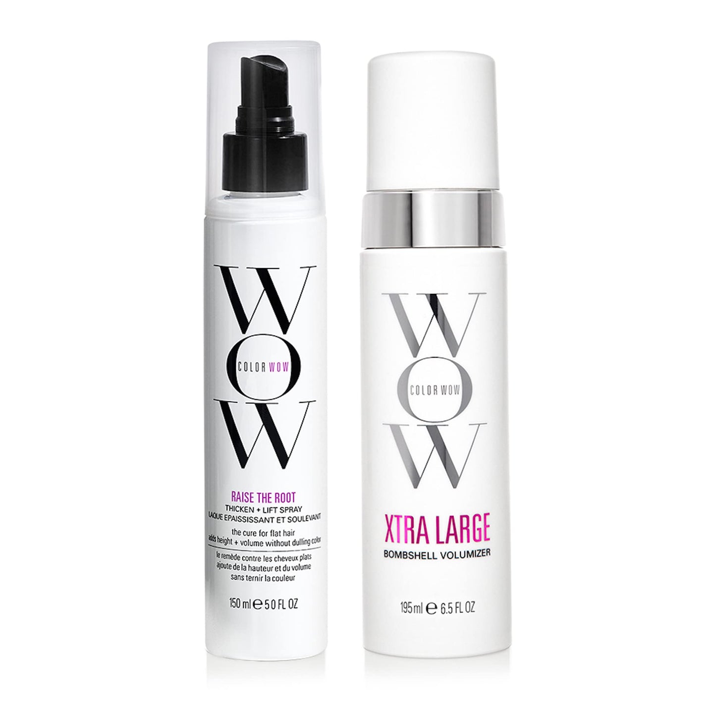 COLOR WOW BIG, Bomshell Bundle - The ultimate volumizing duo for fine, thin, limp hair. RAISE THE ROOT creates all-day lift at the roots while XTRA LARGE adds weightless mass for thick, glossy hair.