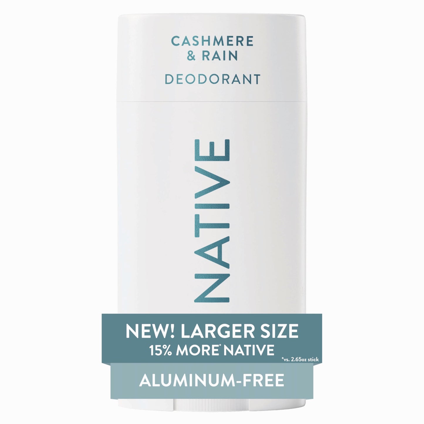 Native Aluminum Free Deodorant, Cashmere & Rain, Large Size Stick, 72 Hour Odor Control, for Women & Men, Contains Naturally Derived Ingredients, 3.1 oz