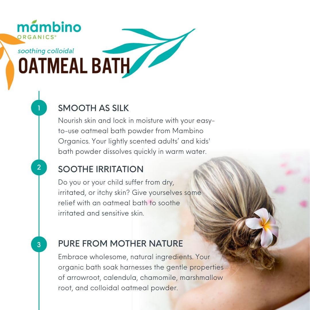 Mambino Organics Calming Skin Set, Oatmeal Bath Soak Powder & Soothing Body Oil, Fragrance-Free with Jojoba & Evening Primrose, Gentle for Babies & Adults, Ultra-Sensitive Skin, Vegan, 11 oz