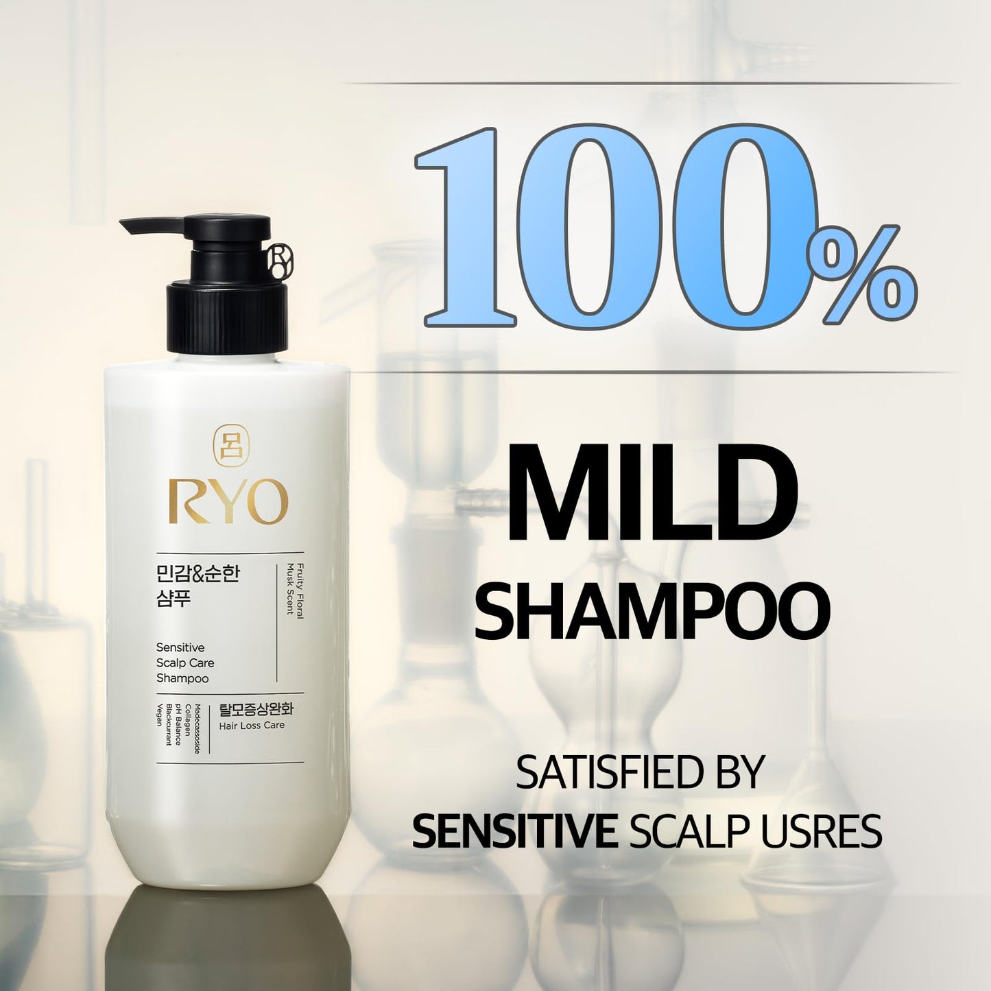 RYO Sensitive Scalp Care Shampoo with Korean Ginseng & Caffeine | Soothing Relief for Sensitive Scalp, Anti Hair Loss Care & Strengthening Formula, Dermatologist Tested, 16 Fl Oz | Holiday Gift