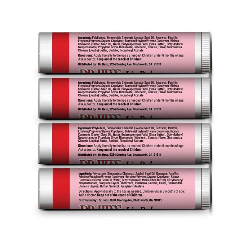 Dr. Hess Original Udder Stick Lip Balm, Soothing Moisturizer Sun Screen Balm for Dry Lips with Jojoba, Beeswax & Shea Butter, Total Lip Care, Hydration & Repair, Strawberry Flavor, 4 Pack