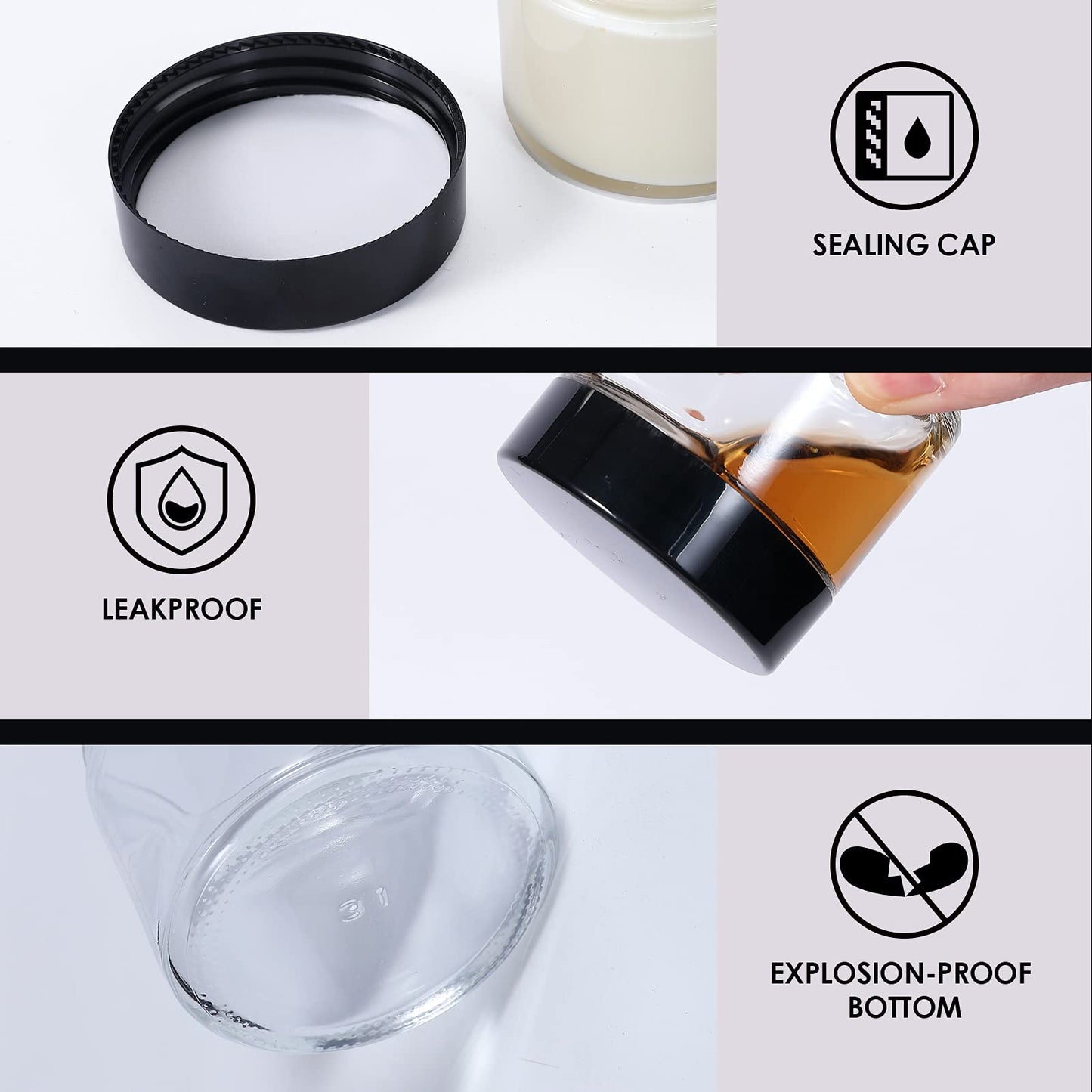 4 Ounce Glass Jars with Lids, Hoa Kinh 30 Pack Clear Empty Cosmetic Containers Round Airtight Glass Jar with Black Lids for Storing Lotions, Powders, and Ointments