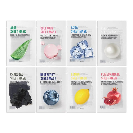 EUNYUL Purity Sheet Mask Variety Pack – 40 Count (8 Types x 5 Sheets), Hydrating & Nourishing Korean Face Masks with Aloe, Charcoal, Collagen, Lemon, Pomegranate, Pearl, Blueberry, Aqua