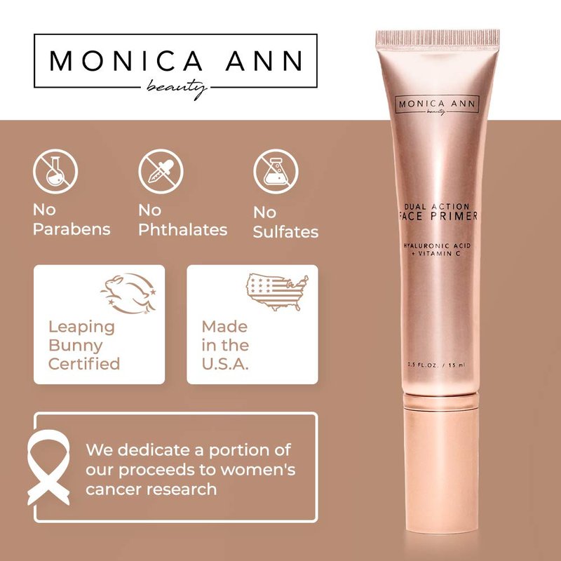 Monica Ann Beauty Dual-Action Face Primer - 15 mL | Hydrating Makeup Primer With Vitamin C & Hyaluronic Acid | Smoothing Translucent Matte Pore Minimizer | Foundation Primer For Any Skin Tone