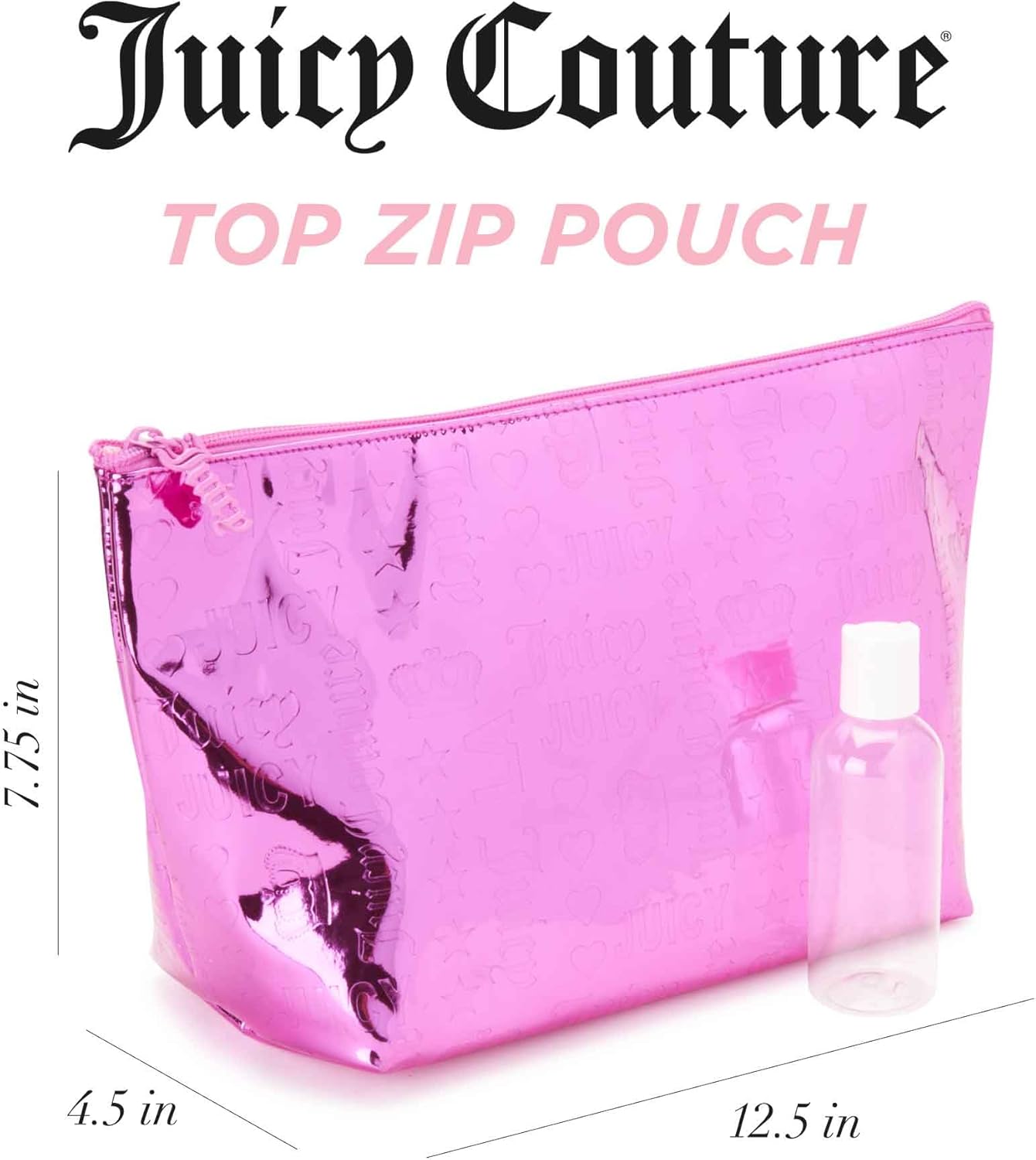 Juicy Couture Hot Pink Makeup Bag - Travel Cosmetic Organizer with Shiny Crown Design