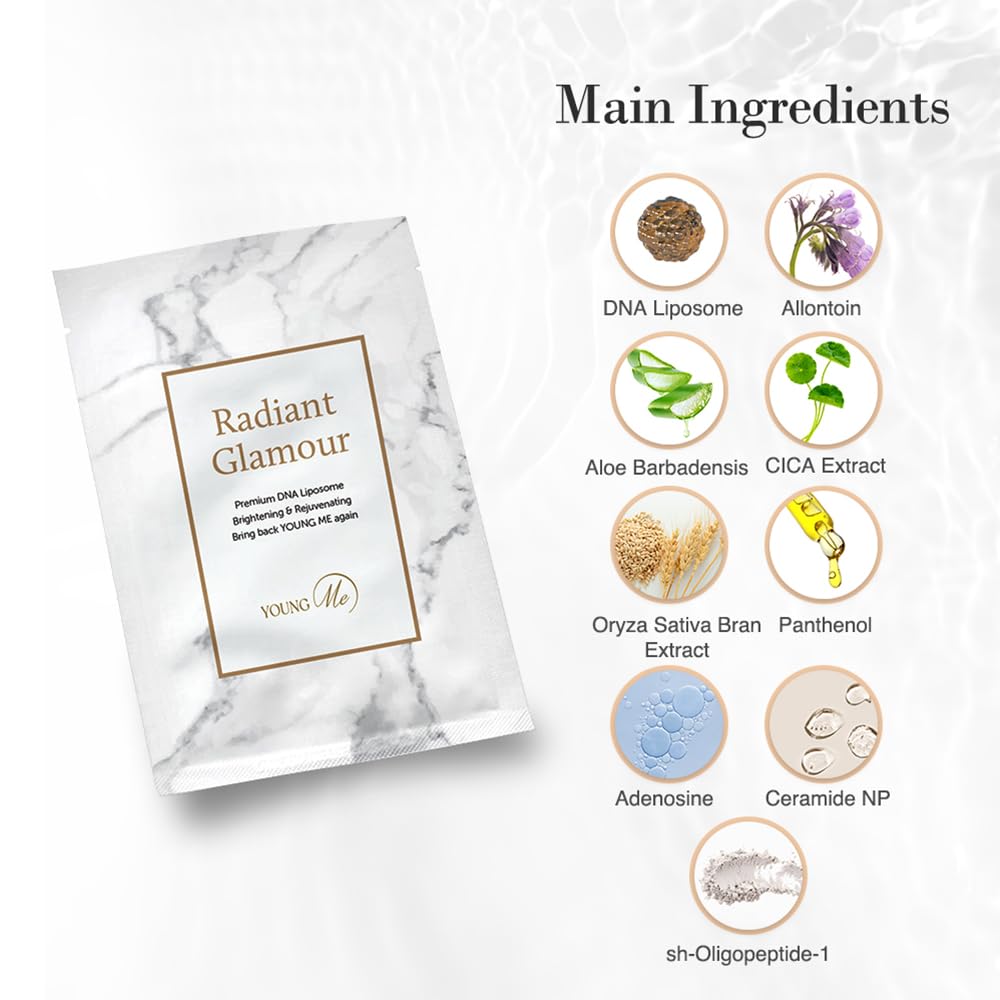 YoungMe Radiant Glamour Korean Sheet Mask – Rejuvenating & Hypoallergenic Facial Mask for All Skin Types | 25g x 6 Sheets