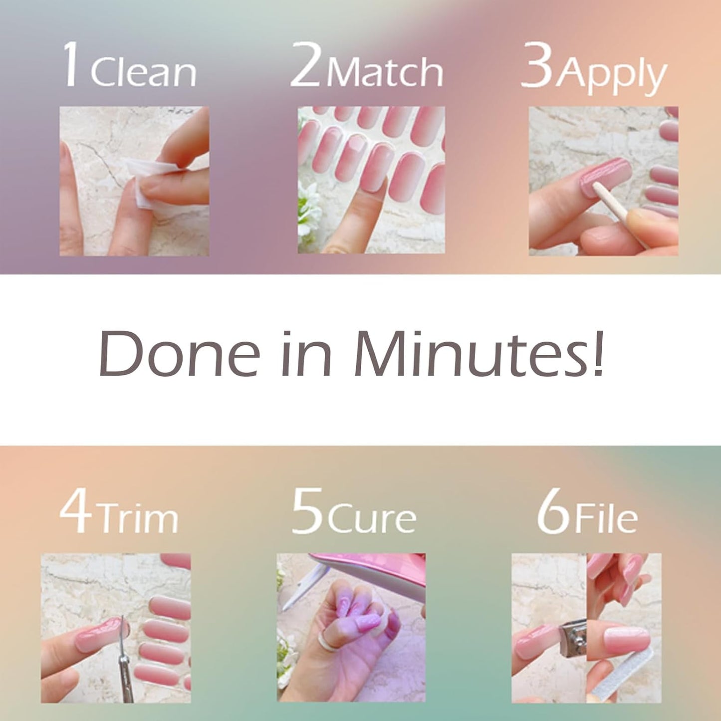 Semi Cured Gel Nail Strip Starter Kit - 60 Nail Stickers, UV Lamp & Tools for Salon Quality Christmas Nails