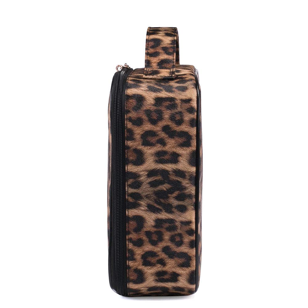 JUER Travel Makeup Train Case with Adjustable Dividers White Marble Makeup Organizer Bag Portable Cosmetic Storage Cases with Brush Holders (Leopard texture)