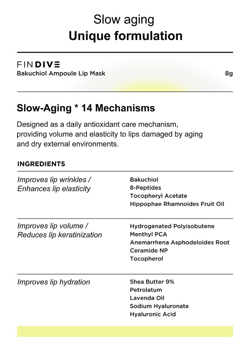 FINDIVE OFFICIAL Bakuchiol Ampoule Lip Mask, Bakuchiol, Plan-Based Retinal Alternative, Korean Skincare 8g