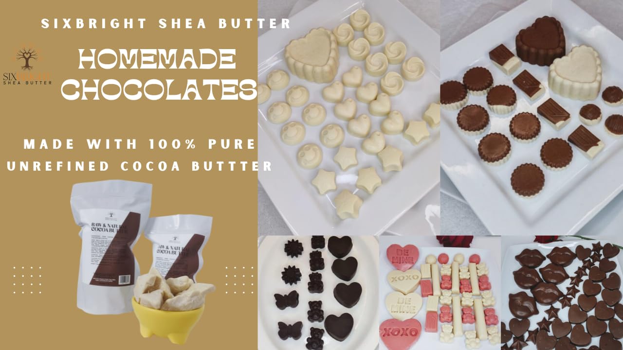 Sixbright Unrefined Cocoa Butter –16 oz | 100% Pure, Food Grade- Natural Moisturizer for Dry Skin, Fades Stretch Marks & Scars ,For Skin, Hair, DIYs. Chocolate Aroma