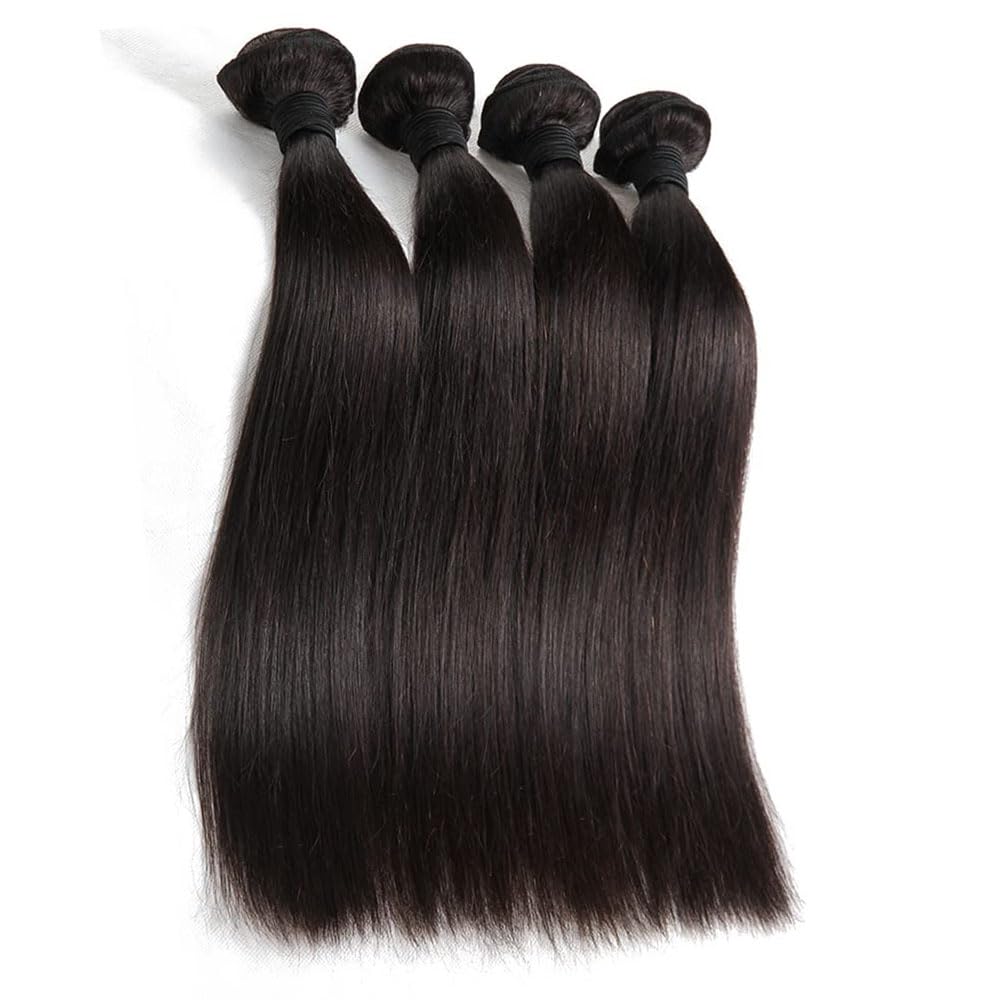 Straight Bundles Human Hair Bundles 14 14 16 16 Inch Human Hair Bundles 10A Grade 100% Unprocessed Virgin Straight Brazilian Hair Bundles 4 Bundles Human Hair Extensions for Black Women Natural Color