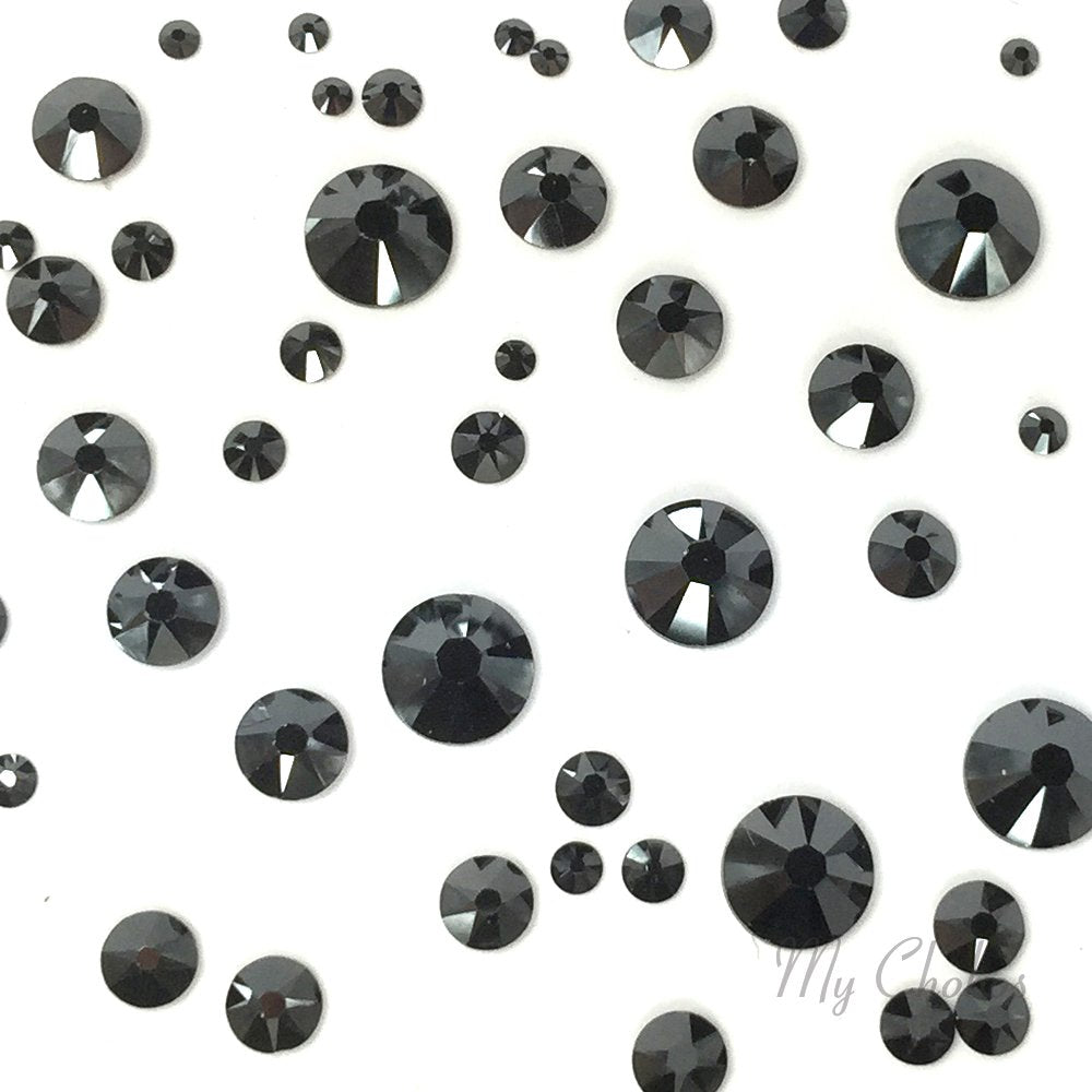 JET HEMATITE (280 HEM) black 144 pcs 2058/2088 SWAROVSKI Crystal Flatbacks rhinestones nail art mixed with Sizes ss5, ss7, ss9, ss12, ss16, ss20, ss30