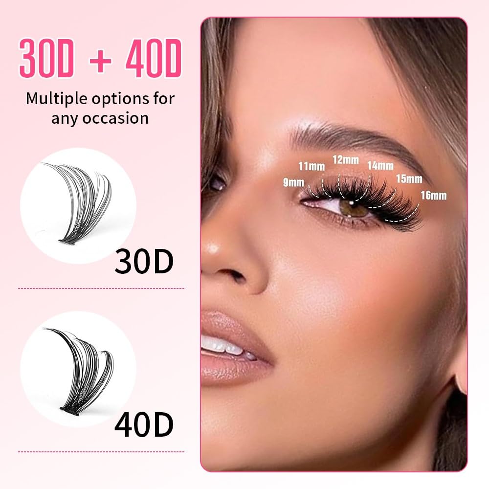 Lash Clusters Kit - 240 Pcs 9-15 mm DIY Eyelash Extensions with Shampoo, Rinse Bottle & Tweezers | Complete Set