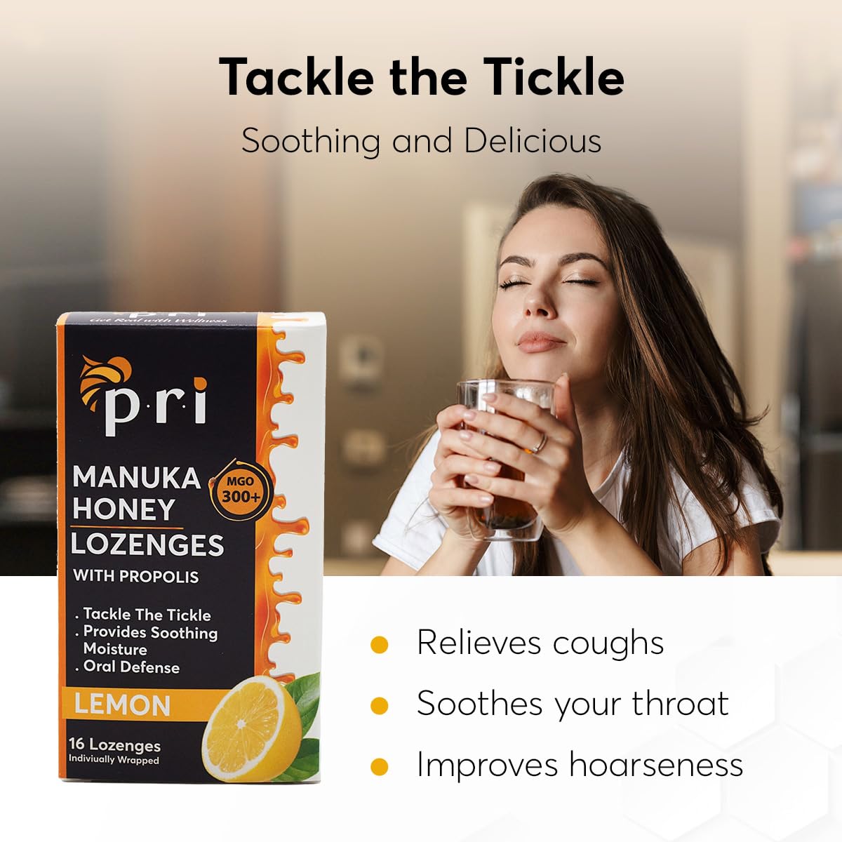P.R.I Manuka Honey Lozenges with Propolis, Lemon Menthol Cough Drops, Natural Throat Drops, MGO 300+ Certified (16 Count, 2 Pack)