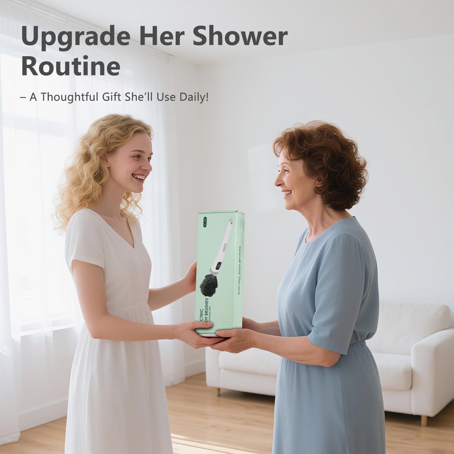 Goldium Electric Body Brush Back Scrubber for Shower - 3 in 1 Waterproof & Rechargeable with Long Handle, 3 Heads & 2 Speeds for Foam Generating, Cleansing, Exfoliating, Foot Callus Remover