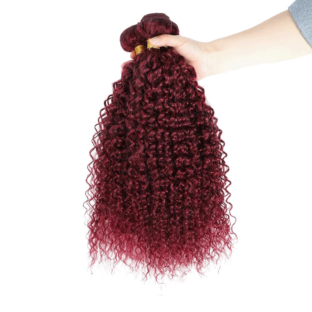 Curly Human Hair Bundles 14 16 18 Inch #99J Burgundy Bundles Human Hair Red 12A Unprocessed Native Virgin Hair 100/PC 3 Extensions Wet and Wavy Weave for Women