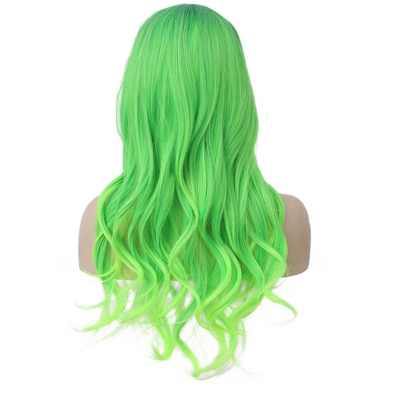 PATTNIUM Long Wavy Wig with Bangs Wig for Women Long Wig Cosplay Wig Heat Resistant Synthetic Wig (Lime Green)