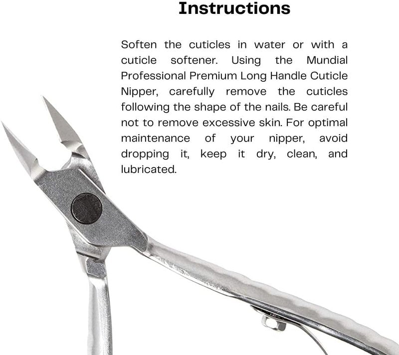 Professional Cuticle Nipper - Mundial 772 PR Stainless Steel Trimmer for Manicure & Pedicure | Long Handle, Pack of 2