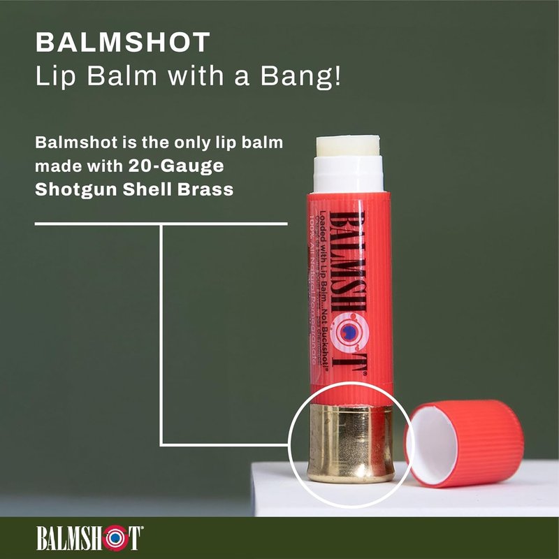 BALMSHOT Lip Balm 4-Pack | SPF 15 Beeswax Formula in Pomegranate & Raspberry - Durable Shotgun Shell Tube